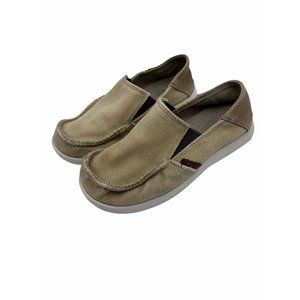 CROCS 15576 Cruz Tan Beige Khaki Canvas Loafers 1
